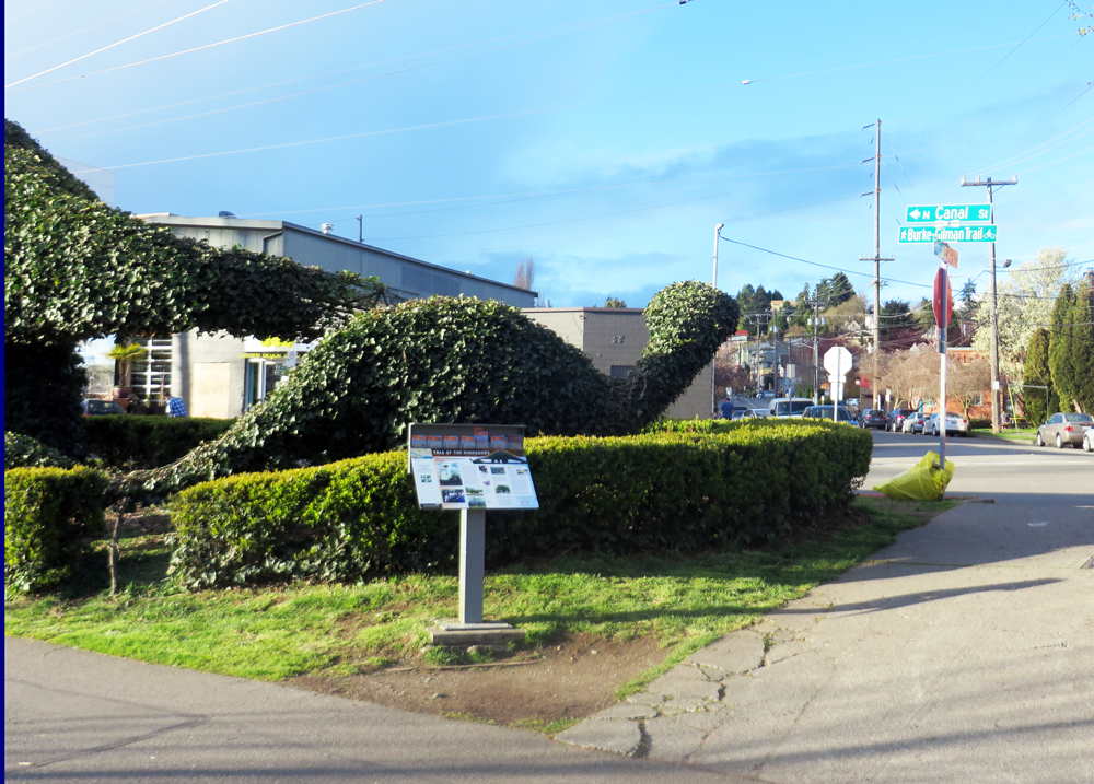 The ivy-covered dinosaurs in Fremont in Seattle.