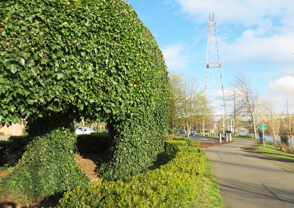 The ivy-covered dinosaurs in Fremont in Seattle.