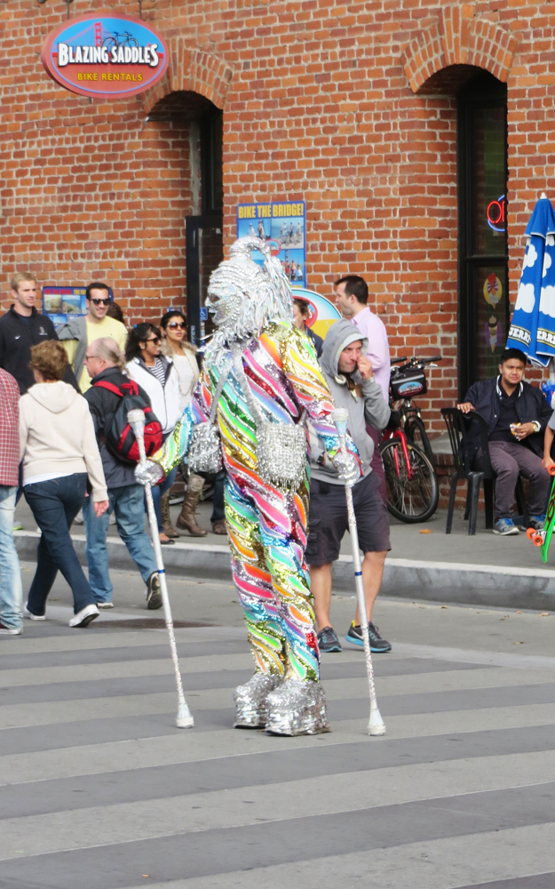 This rainbow-covered individual was at Fisherman's Wharf.