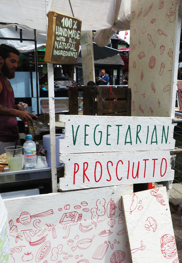 Vegetarian Prosciutto sign at Camden Market