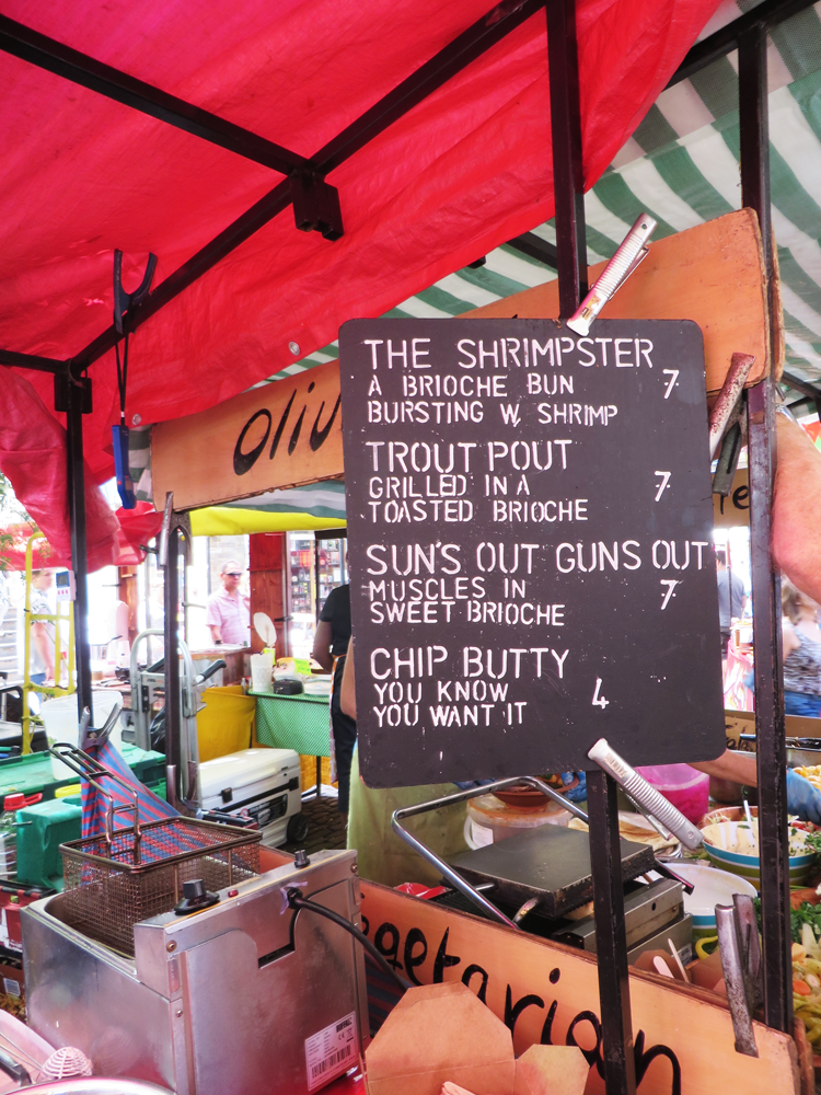 Camden Market menu with fish sandwiches listed