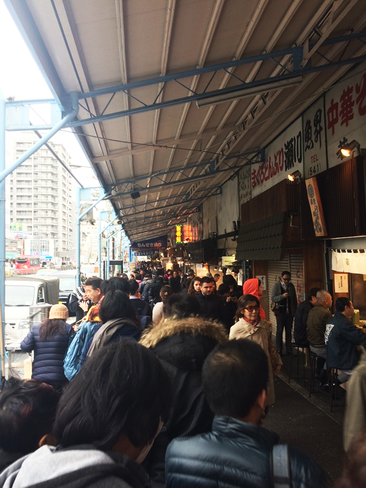 Ramen line at Tsukiji Market in Tokyo