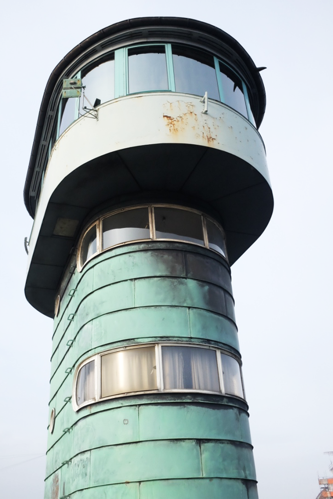 Looking up at a control tower of Copenhagen's Knippelsbro