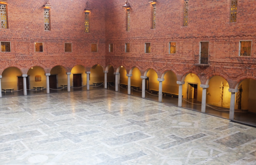 Looking down into Stockholm's city hall's Blue Room