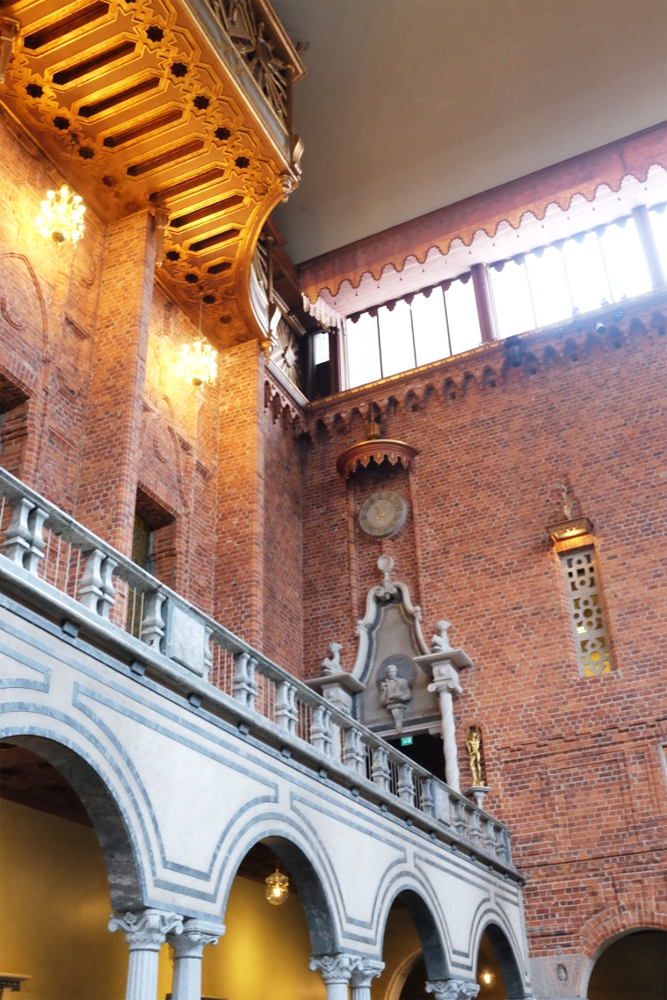 Looking up from within Stockholm's city hall's Blue Room