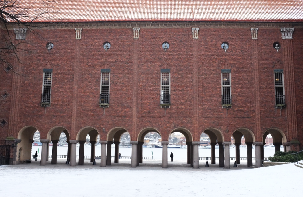 Looking toward the water from Stockholm's city hall courtyard