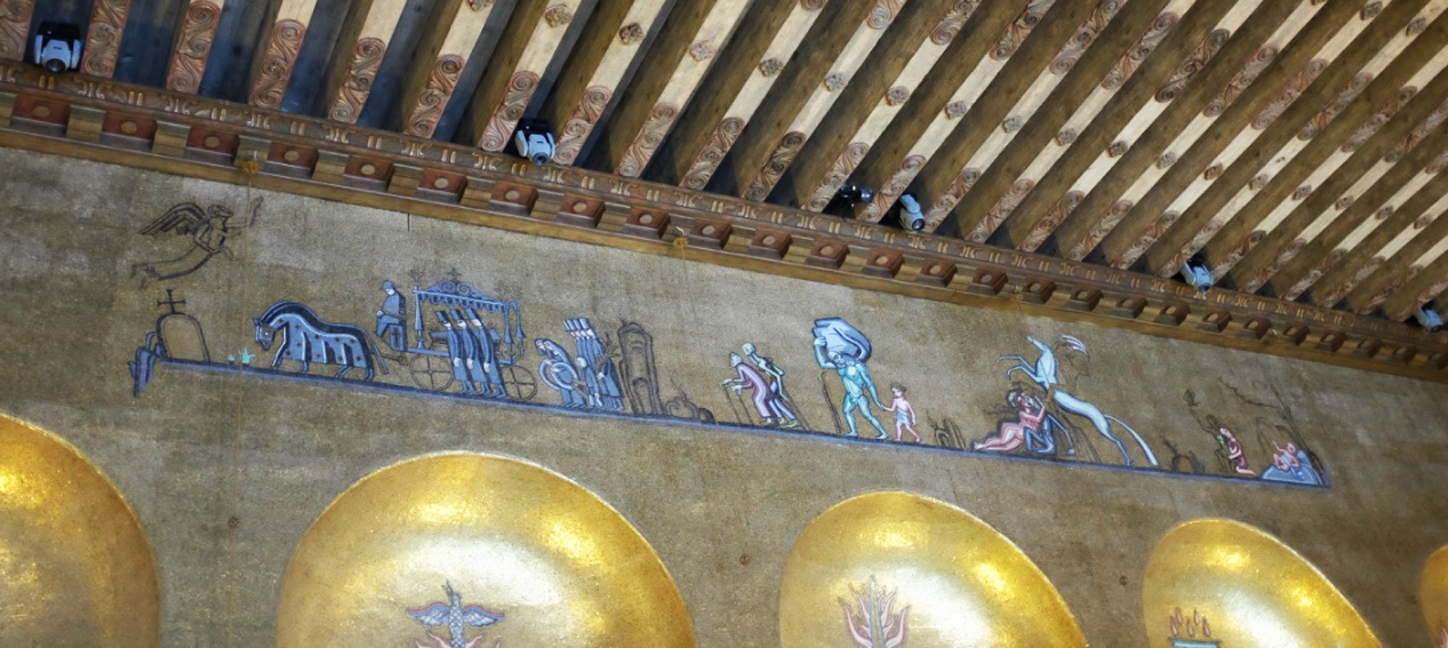 Funeral procession detail in the Gold Room at Stockholm's City Hall